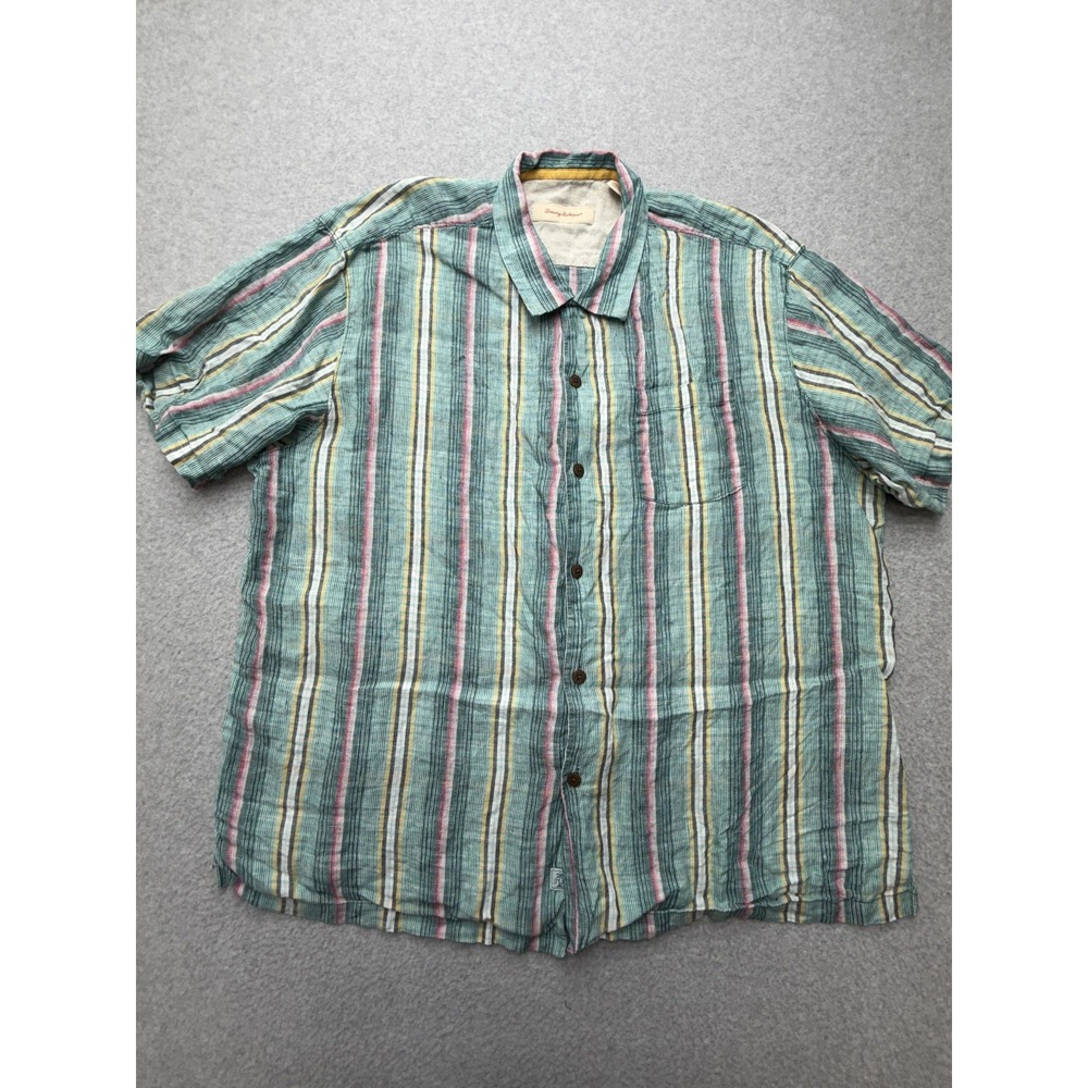 Tommy Bahama Shirt Mens 2XL Multicolor Stripe Linen Short Sleeve Button Casual